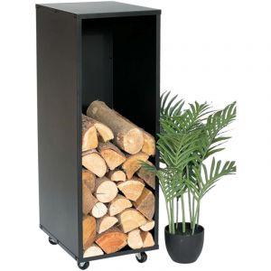 DanDiBo Étagère à bois de cheminée intérieure en métal noir 85 cm avec roulettes 96359