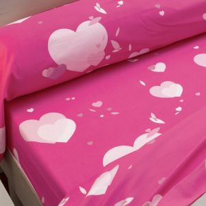 Drap plat coton HEART TREE - rose