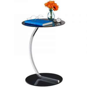 Image de Relaxdays Table d'appoint, ronde, pour salon, design moderne, verre et métal,HxD; La desserte noire, 50 x 40 cm