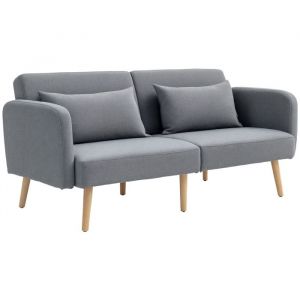 Homcom Canapé convertible 3 places design scandinave - dossier inclinable, accoudoirs réglables - 2 coussins déco - tissu gris