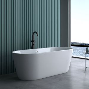 Image de Sogood - Baignoire &icirc;lot ovale 170cm blanc Vicenza520OA acrylique 170x80x60 - Blanc