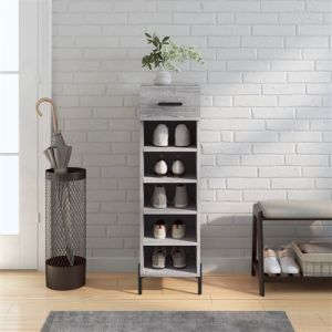 VidaXL Meuble à Chaussures, Armoire à Chaussures avec Tiroir et Pieds, Étagère à Chaussures avec 5 Compartiments Salon, Sonoma Gris Bois d'Ingénierie