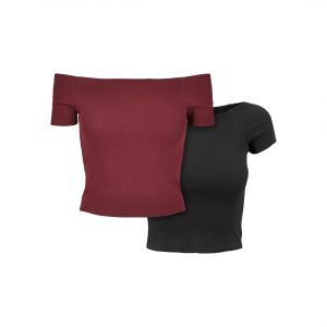 Urban classics T-shirts côtelés à épaules dénudées femme (x2)