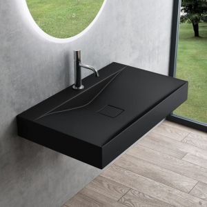 Mai&mai - Lavabo Suspendu Noir Mat 80x48x10cm Vasque à Poser Rectangulaire avec Perçage pour Robinet et Cache Bonde Col810-800