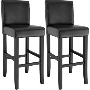 TecTake Ensemble de 2 tabourets de bar Rembourré Pieds en bois massif avec un dossier et un Repose-pieds - Noir