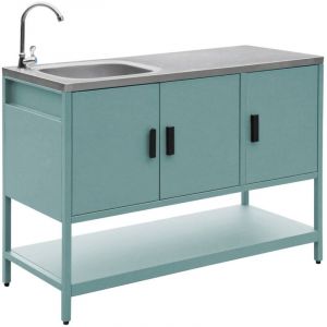 Cuisine d'ext&eacute;rieure en acier bleu gris avec &eacute;vier L120cm