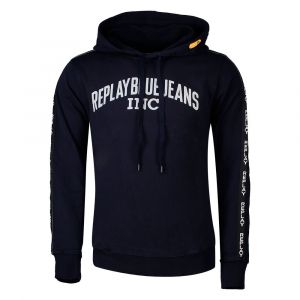 REPLAY Sweat à capuche message signature coton Bleu