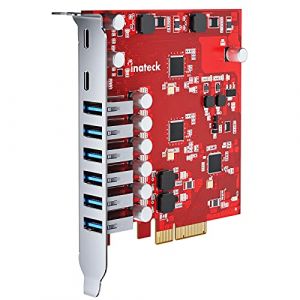 Inateck Carte d&rsquo;Extension RedComet U22, PCIe vers USB 3,2 G&eacute;n 2, avec 6 Ports USB Type-A et 2 Ports USB Type-C, 20Gbps, Rouge