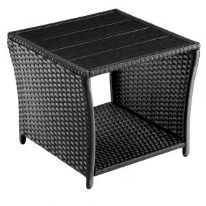 Image de Table d'appoint noire 45x45x40cm en polyrotin et WPC