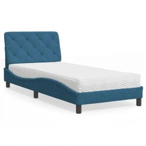 VidaXL Lit avec Matelas, Lit Rembourr&eacute; avec Coussin de T&ecirc;te de Lit, Lit Simple, Lit Adulte de Chambre &agrave; Coucher Int&eacute;rieur, Moderne, Bleu 80x200 cm Velours