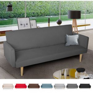Modus Sofà Canapé lit 3 places clic clac en tissu inclinable design nordique Perla, Couleur: Gris foncé