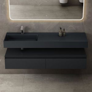 Mai&mai Meuble de Salle de Bain Gris Noir Mat Ensemble de 2 Pièces Meuble avec Lavabo 150cm Meuble avec 2 Grands Tiroirs