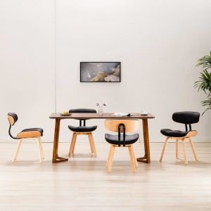 VidaXL Chaises de salle &agrave; manger 4 pcs Noir Bois courb&eacute; et similicuir