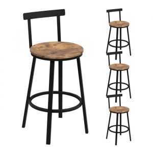 Lot de 4 Tabouret de Bar Woltu Tabouret Haut avec Repose-Pieds et Dossier, Cadre en Métal et Siège en mdf, Marron Rustique