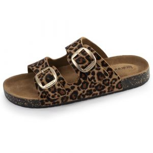 Isotoner Sandales à doubles brides ultra confortables semelle intérieure cuir léopard femme