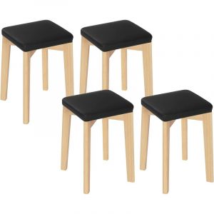 Woltu - 4x Tabouret en Bois Massif. Chaise de Cuisine. Siège Rembourré d'Éponge et pu. 32.5x32.5x47cm.Noir BH345sz-4 - Noir