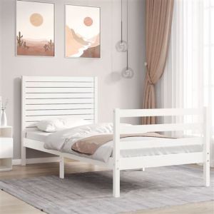VidaXL Cadre De Lit Avec Tête De Lit Blanc Petit Simple Bois Massif