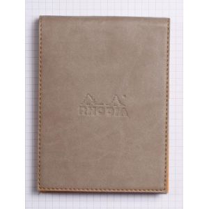 Rhodia 128204C - Porte-bloc rama taupe format 9,5 x 13 cm  en simili cuir, avec porte-crayon + bloc N°12 ligné