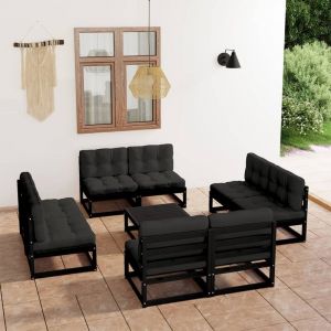 VidaXL Salon de jardin avec coussins en pin massif noir Vida XL