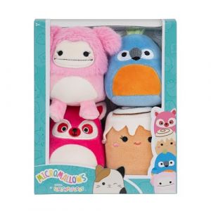 Jazwares Squishmallows Pack de 4 Micromallows de Original Brina Le Sasquatch, Chanel la brioche à la Cannelle, Lucia Le lémurien, Tenise Le Perroquet