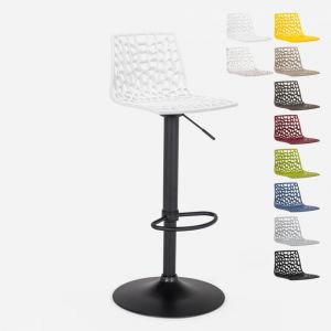 Grand Soleil Tabouret Design Cuisine Bar Base Noire Mate Réglable Spider Matt, Couleur: Blanc