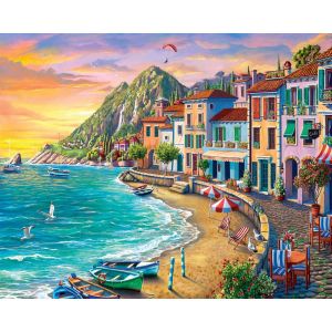 Figured'Art Peinture par Numéro Adulte avec cadre Vacances à la Plage - Kit DIY Numéro d'Art - 40x50cm toile tendue sur châssis