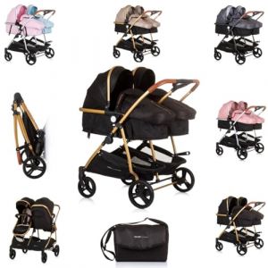 Chipolino Duo Smart Poussette pliable pour 2 enfants Obsidian Gold