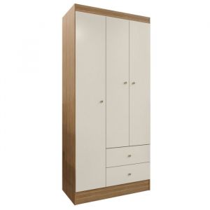 Armoire Penderie 3 Portes 2 Tiroirs 5 Niches Ch&ecirc;ne Blanc Ecru L 81.2 H 182.4 P 46.3 cm