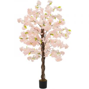 ML-Design Plante Artificielle Cerisier 150 cm Faux Arbre D&eacute;coratif Imitation R&eacute;aliste en Plastique avec des Fleurs Roses Pot Inclus pour Int&eacute;rieur ou
