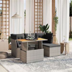 VidaXL Salon de Jardin avec Coussins 6 pcs, Canapés de Terrasse, Ensemble de Meubles de Patio, Mobilier d'Extérieur, Gris Résine Tressée