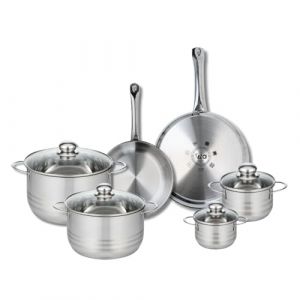 Elo 9877950 Batterie de cuisine 6 pièces, Ensemble de 2 Poêles de cuisson 24 et 28 cm et 4 faitouts 12, 14, 20 et 24 cm Profi Brillant, inox, induction