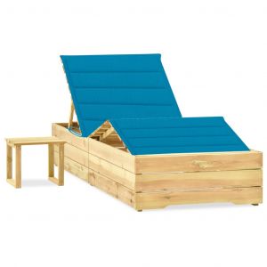 VidaXL Chaise longue de jardin avec table et coussin Pin imprégné - Bleu