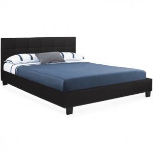 Idmarket Lit double CHARLOTTE avec sommier 140x190cm PVC noir