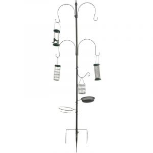 Relaxdays Mangeoire pour oiseaux 6 en 1, pique, abreuvoir, panier, distributeur de graines, acier, gris