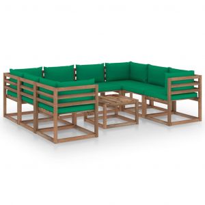 VidaXL Salon de jardin 9 pcs avec coussins vert