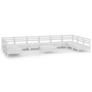 VidaXL Salon de jardin 11 pcs Blanc Bois de pin m if