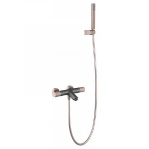 Ensemble Robinet mitigeur de baignoire thermostatique avec douchette IMEX Line Gris Champagne