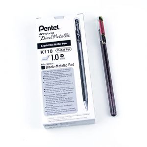 Pentel Lot de 12 K110 Hybrid Dual Metallic Roller gel métallisé effet 2 couleurs Noir/Rouge Métallique