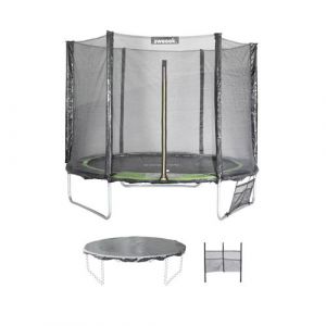 Trampoline 250 cm vert avec filet de protection b&acirc;che filet pour chaussures kit d&rsquo;ancrage