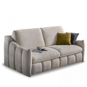 Canap&eacute; convertible express BONBON couchage 120 cm matelas 20 cm bouclette beige