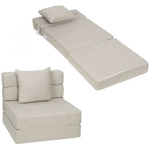 Homcom Chauffeuse canapé-lit convertible fauteuil 1 place avec 1 coussin déhoussable, tissu beige