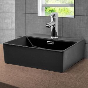 Ml-design - Lavabo en Céramique Noir Mat 415x365x130 mm, Rectangle, Vasque à Poser Moderne, Lavabo de Comptoir Élégant, Lavabo avec Trou pour