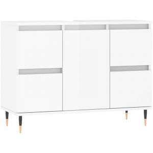 VidaXL Armoire de Salle de Bain, Placard avec Compartiment et 4 Tiroirs, Meuble de Rangement avec Pieds Toilette, Moderne, Blanc Brillant Bois d'Ingénierie
