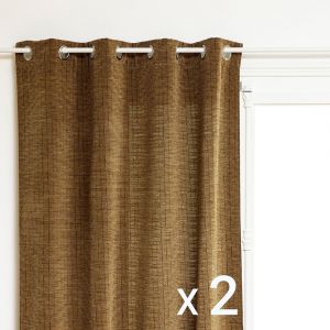 Atmosphera Lot de 2 Rideaux à œillet Tissu Chenille Marron Camel 140 x 260 cm