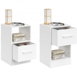 Idmarket Lot de 2 tables de chevet UPPAH 1 tiroir en tissu avec niche bois blanc