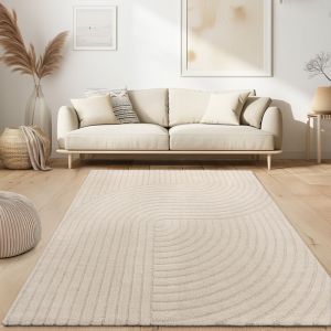 Paco Home - Tapis De Salon Scandinave Court Japandi Boho Motif Arc-en-ciel 3D Uni Crème 80x150 cm
