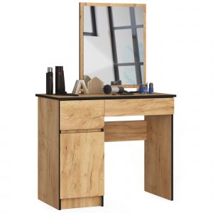 Table de coiffeuse AKORD gauche avec miroir 500x600 Chêne Sonoma 90 cm 1 porte 2 tiroirs façade Chêne Sonoma 2 étagères 90x50x142 cm