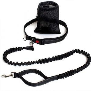 igadgitz Home U6990 - Laisse Chien avec Ceinture de Course Sangle pour Chien Mains Libres Elastique, Laisse Chien Course a Pied avec Ceinture Running Réglable et Sac de Transport - Noir