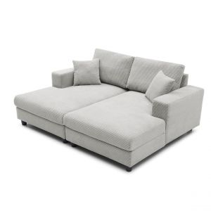 Menzzo Duo de méridiennes Fabien combinables en canapé profond Velours côtelé Gris clair