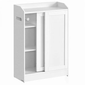 Meuble WC meuble toilette pour salle de bain rangement papier toilette pour brosse wc portes coulissantes étagères réglables 20 x 60 x 80 cm blanc
